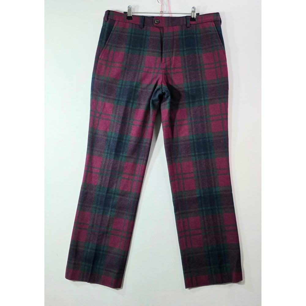 Bonobos Mens TAG 34 Plaid Wool Blend Trousers Magenta Navy Dress Pants (36x29)
